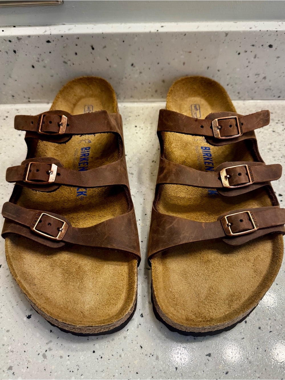 NEW Birkenstock Brown Leather Triple-Strap Sandals with Copper Buckles - Picture 2 of 8